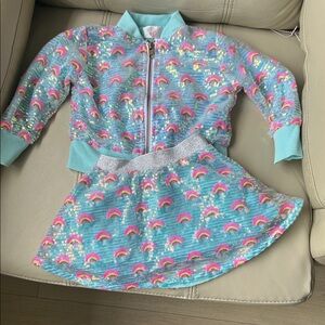 Mila & Rose Kids Mint Rainbow Sequin Jacket & Skirt Set - Aqua Pink